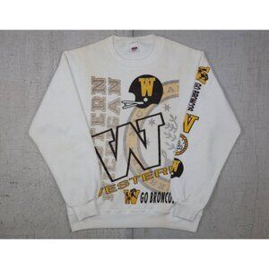 Vintage 90s Western Michigan Broncos Sweatshirt M White USA Made Wolf